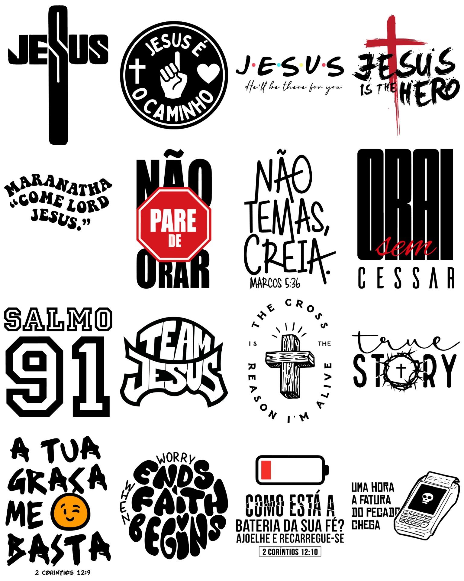 100+ Estampas com Frases Cristãs para Camisetas - Artes DTF